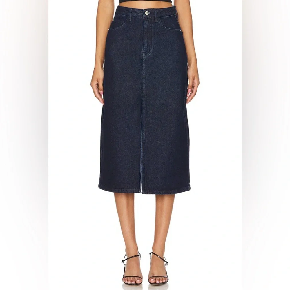 HOT DEAL NWT Denim Midi Pencil Skirt with Front Slit Sz L very slim fit - Picture 5 of 8